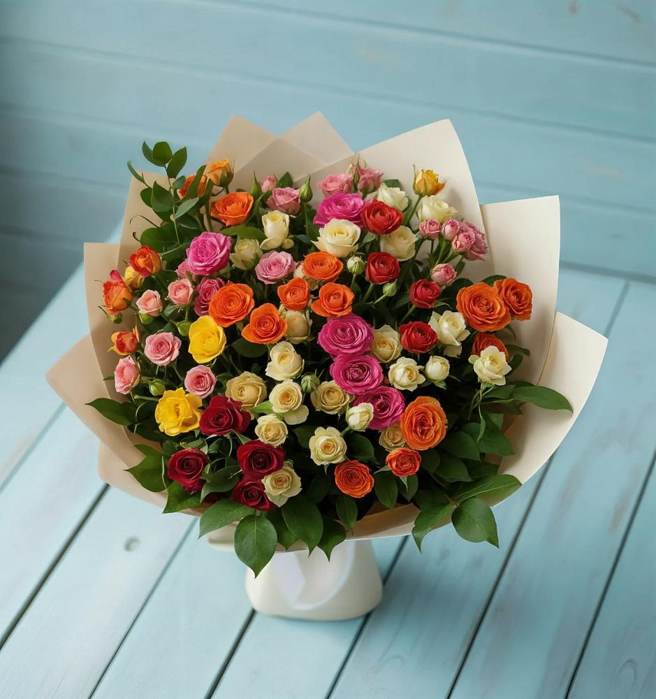 Букет Микс из разноцветных кустовых роз в Энеме