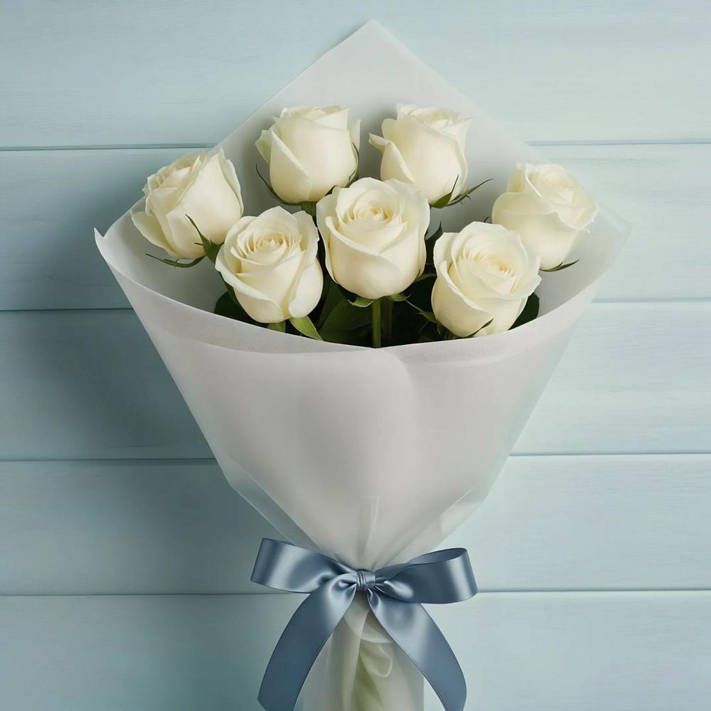 Букет 7 Белых роз Эдлесс Лав в Энеме
