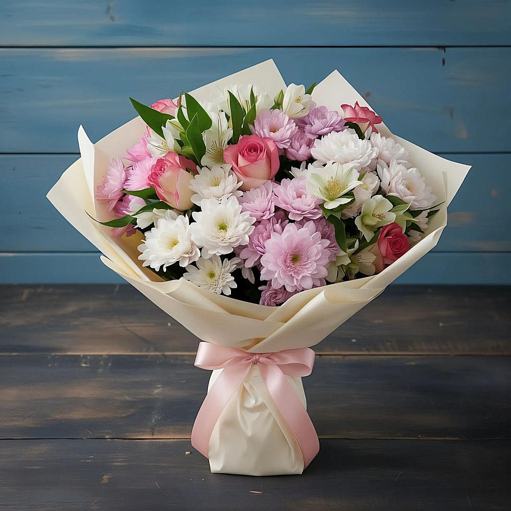 Букет цветов из: Хризантемы, Альстромерии и Розы в Энеме